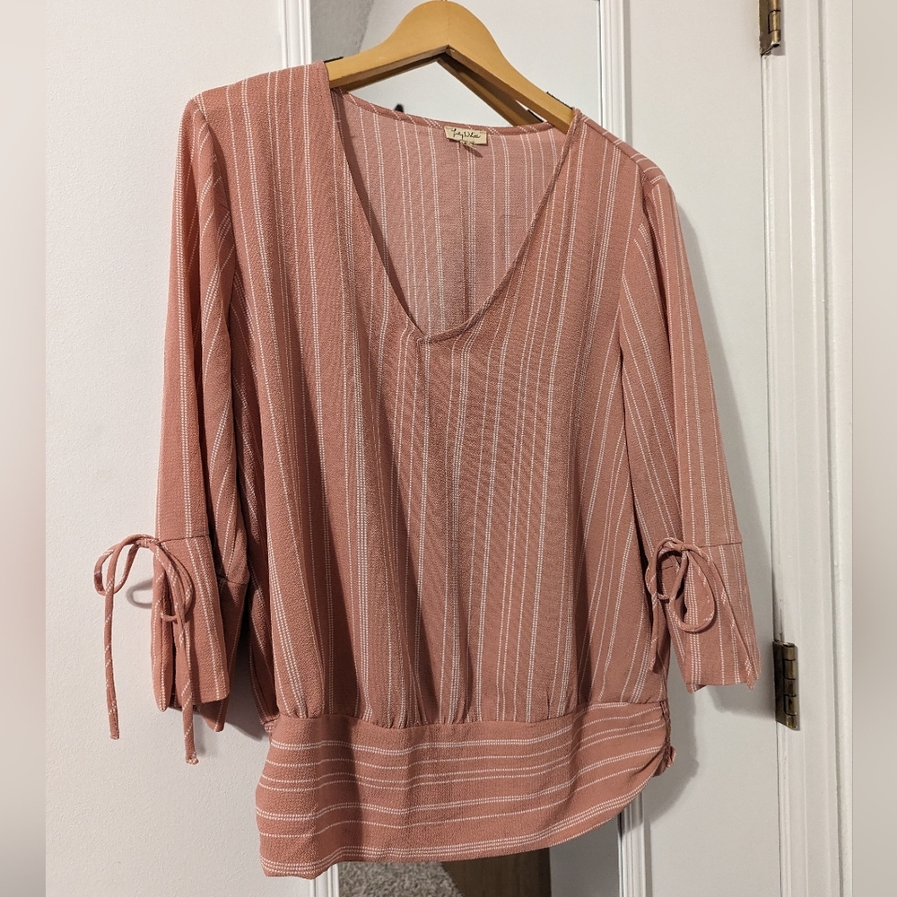 Lily White Pink Striped 3/4 sleeve top Size XL